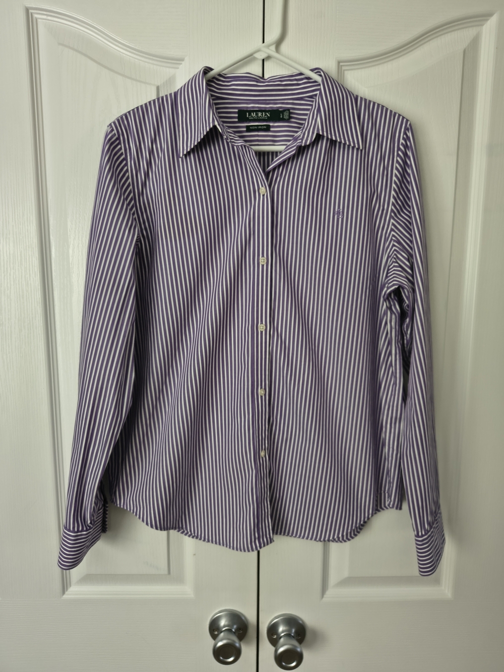 Lauren Ralph Lauren Shirt Womens Purple White Striped Long Sleeve Button Up